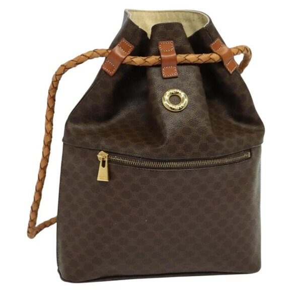 CELINE Macadam Canvas Backpack PVC Leather Brown Gold - Picture 1 of 16